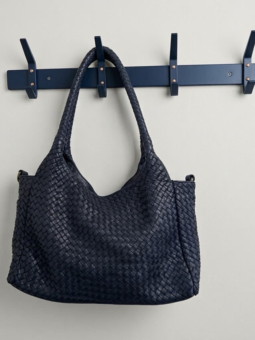 Platania Black Woven Genuine Leather Shoulder Bag - Made in Italy